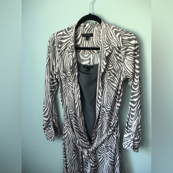 Banana Republic Layer Zebra Gray Button Up Long Sleeve Dress W / Pockets - Picture 2 of 3